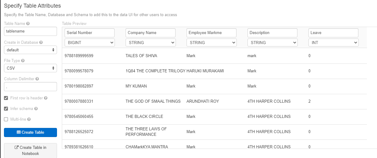 Validate table schema