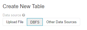 New table - DBFS tab